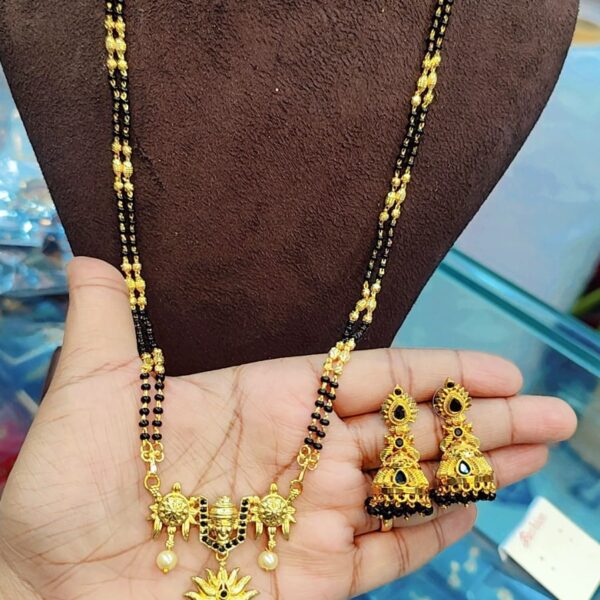 high quality.. Gold finished namalu long black beads with jhumka