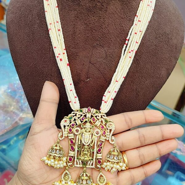 high quality.. Lord venkateswara pendent with pearls chain..