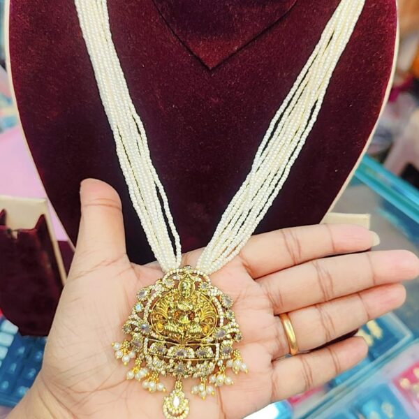high quality mehendi finish lakshmi devi pearls chain..
