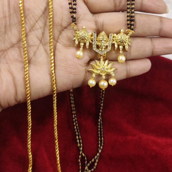 high quality gold finish 24" thali chain+ short black beads combo..